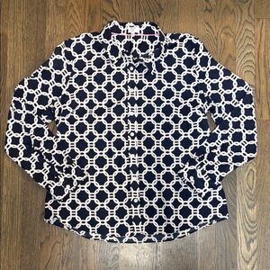 Navy and White Geometric Women’s Shirt